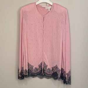 90s Vintage Escada Shell Pink Cardigan and Tank Top Set